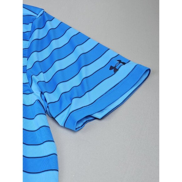 Under Armour Golf Polo Shirt Mens 2XL Heat Gear Striped‎ Blue Loose Fit Stretch. - Picture 4 of 8